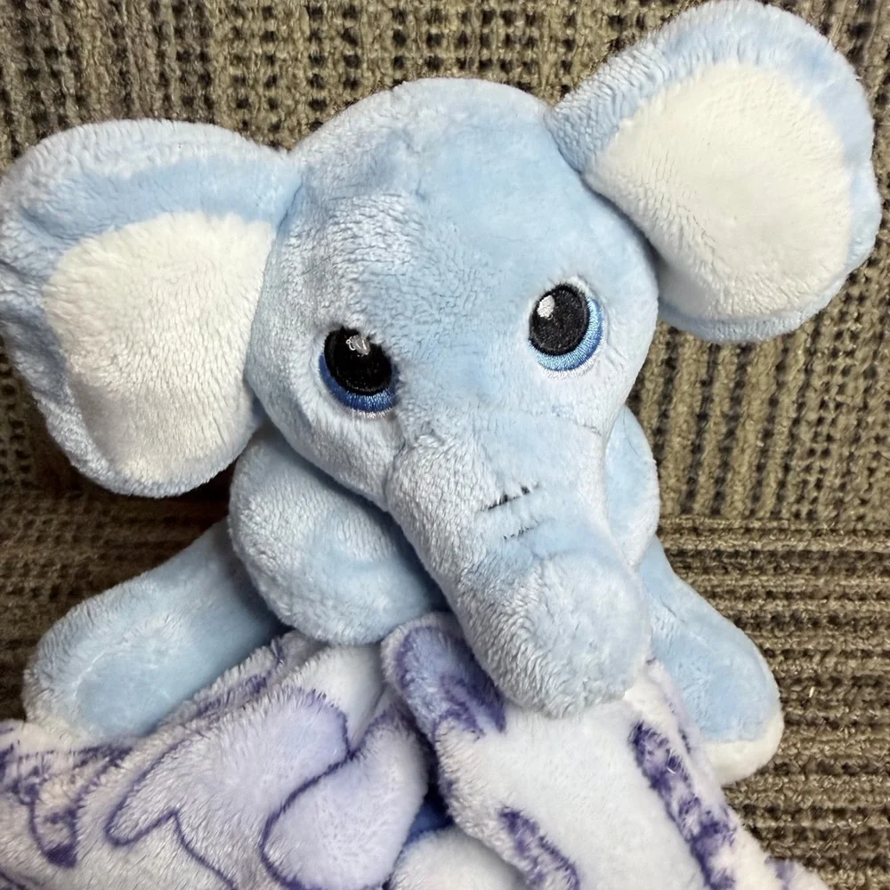 Charming Blue Elephant Plush with Blanket lovey toy